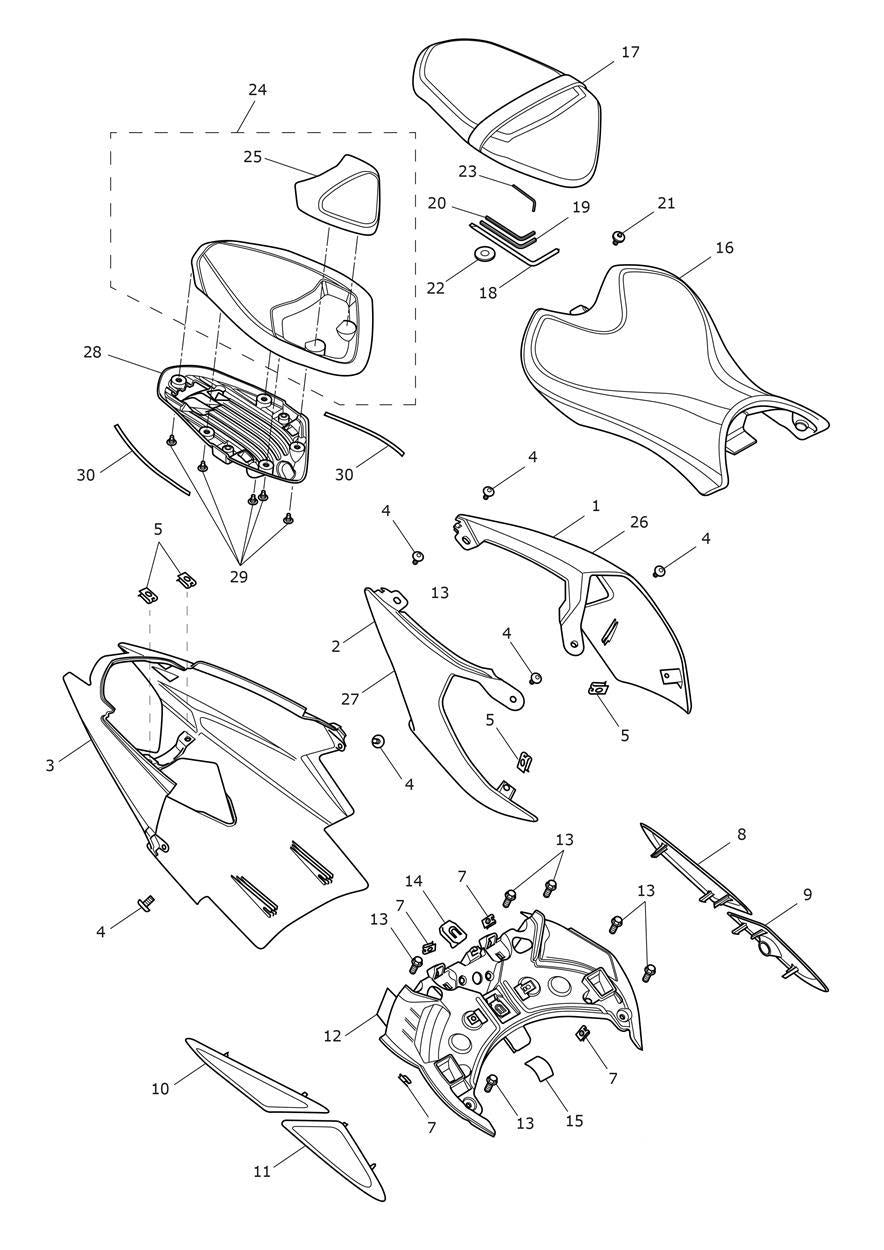 Triumph Street Triple RS Rear Bodywork RH Silver Ice - T2313010-MP