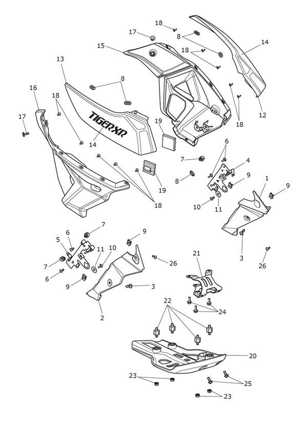 Triumph Tiger 800 XR Upper Rad Cowl, RH - T2306646-PR